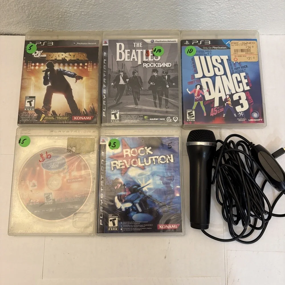 PS3 Sing Along/Karaoke/Dance Lot (5) Def Jam Rapstar The Beatles + Microphone